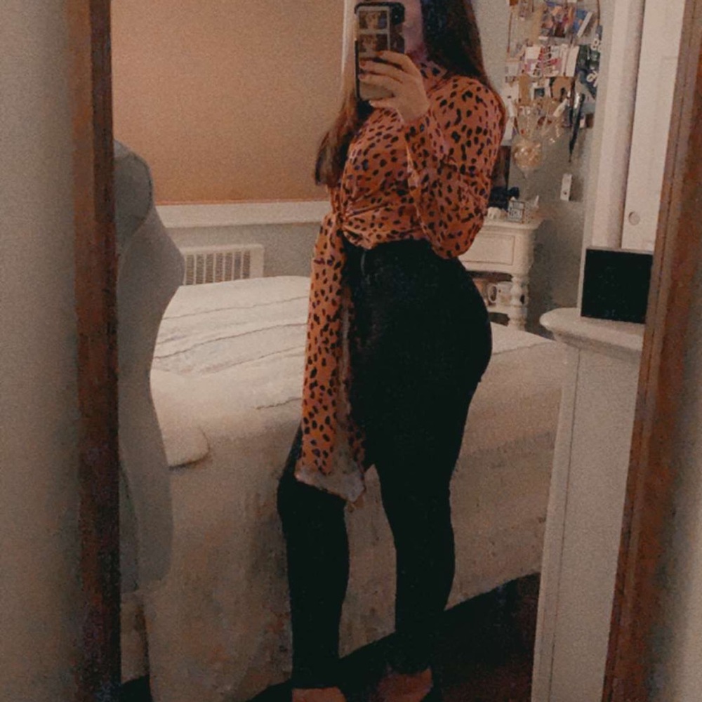 Leopard bodysuit long tie shirt - worn once